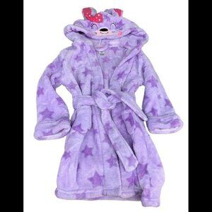 Pekkle Girls Hooded Bathrobe Bunny  Rabbit Fleece Tie Belt 2 Pockets Size 45‌